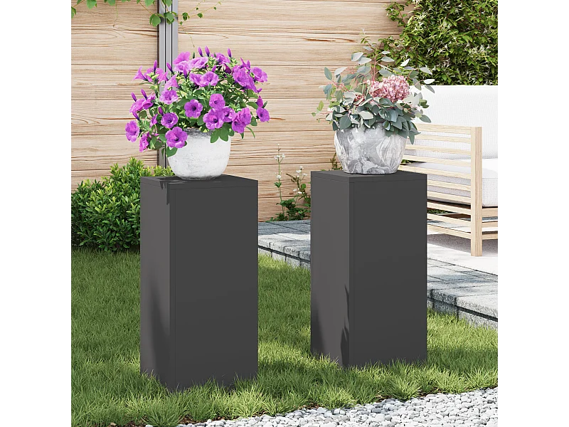 Buitenplantenstandaards Kolom 2 stuks Zwart 24x24x55 cm Staal