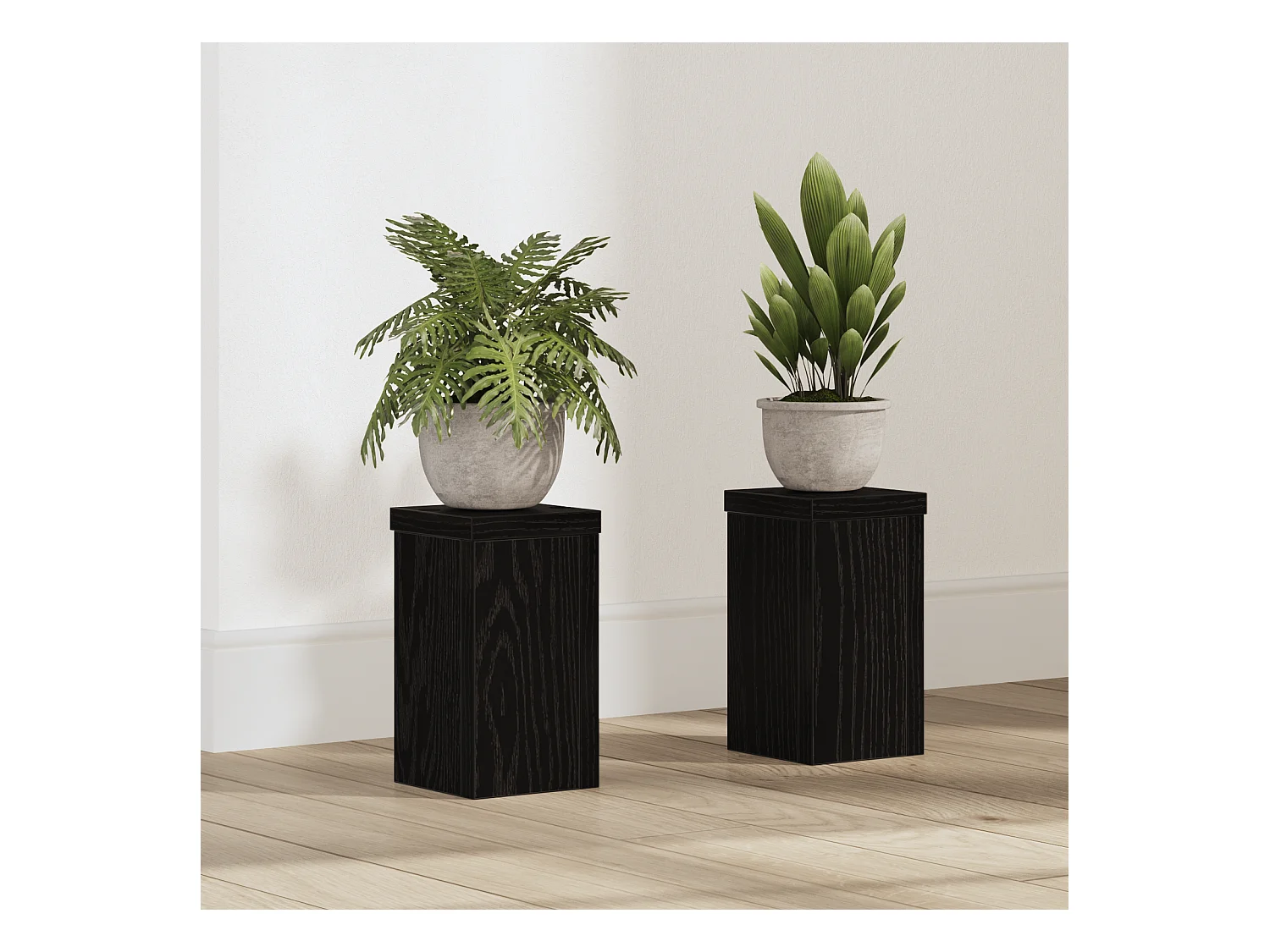 Zwarte Eiken Plantenstandaards Set van 2 Zwarte Eikenhouten