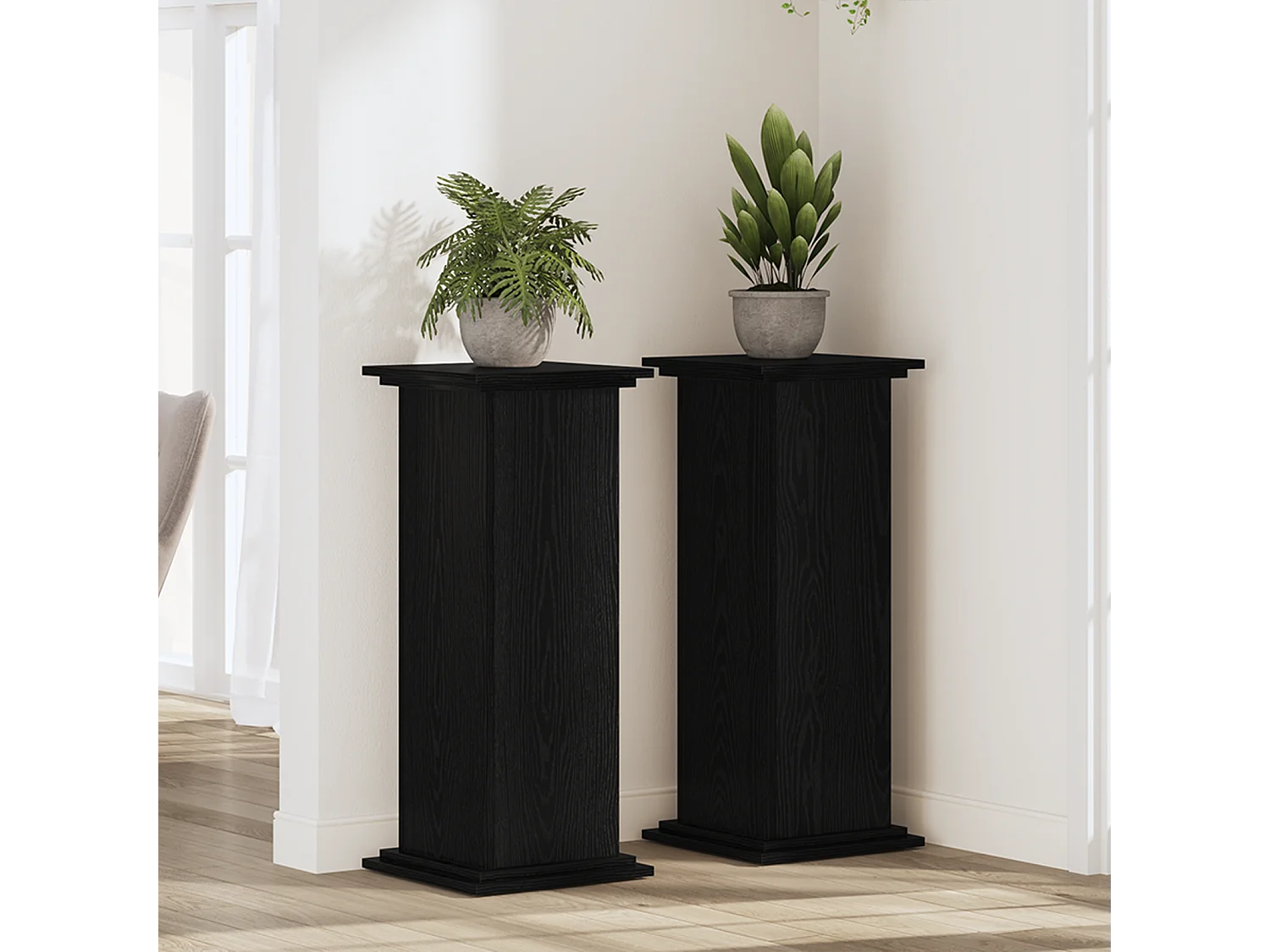 Zwarte eiken plantenstandaard 33x33x80 cm hout