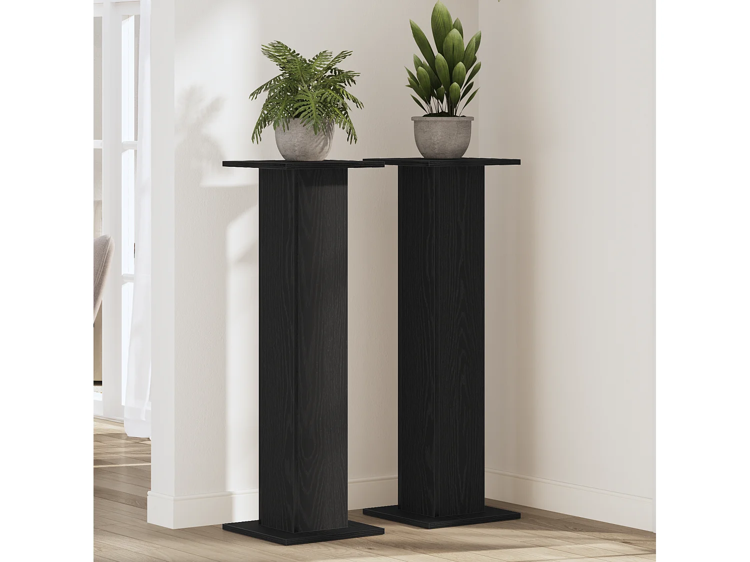 Plantenstandaard 2 stuks Zwarte eik 30x30x95 cm Bewerkt hout