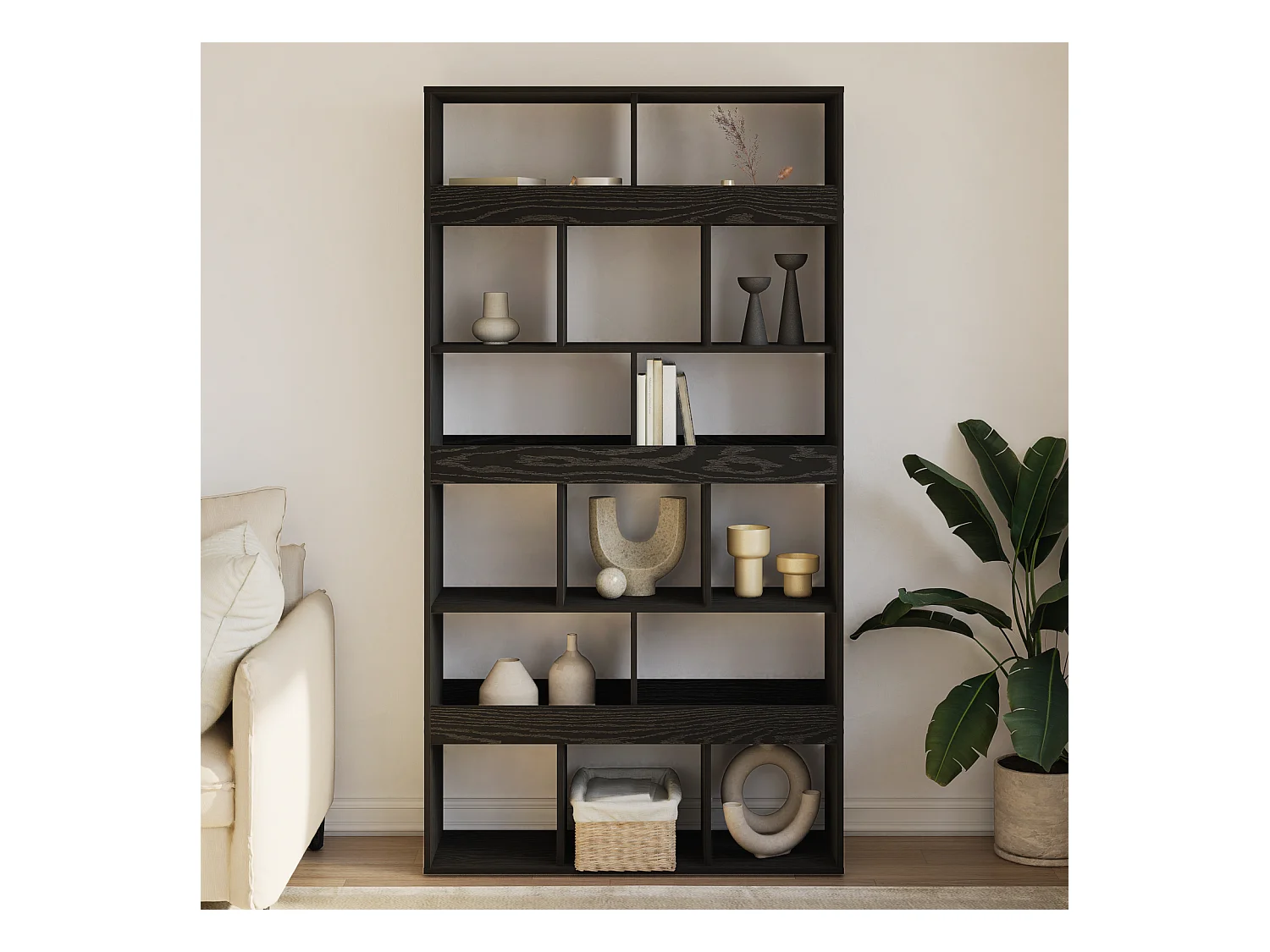 Zwarte plantenstandaard van bewerkt hout 100x33x187,5 cm