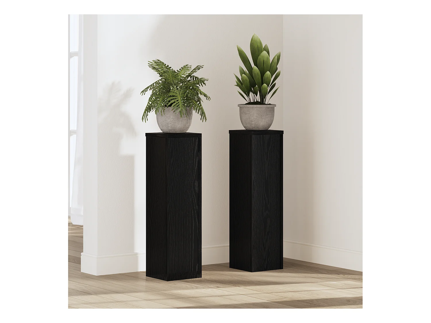 Soportes para plantas 2 piezas Roble negro 17x17x60 cm Madera de ingeniería