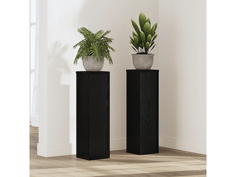 Plantenstandaards 2 stuks Zwarte Eiken 17x17x60 cm Bewerkt Hout