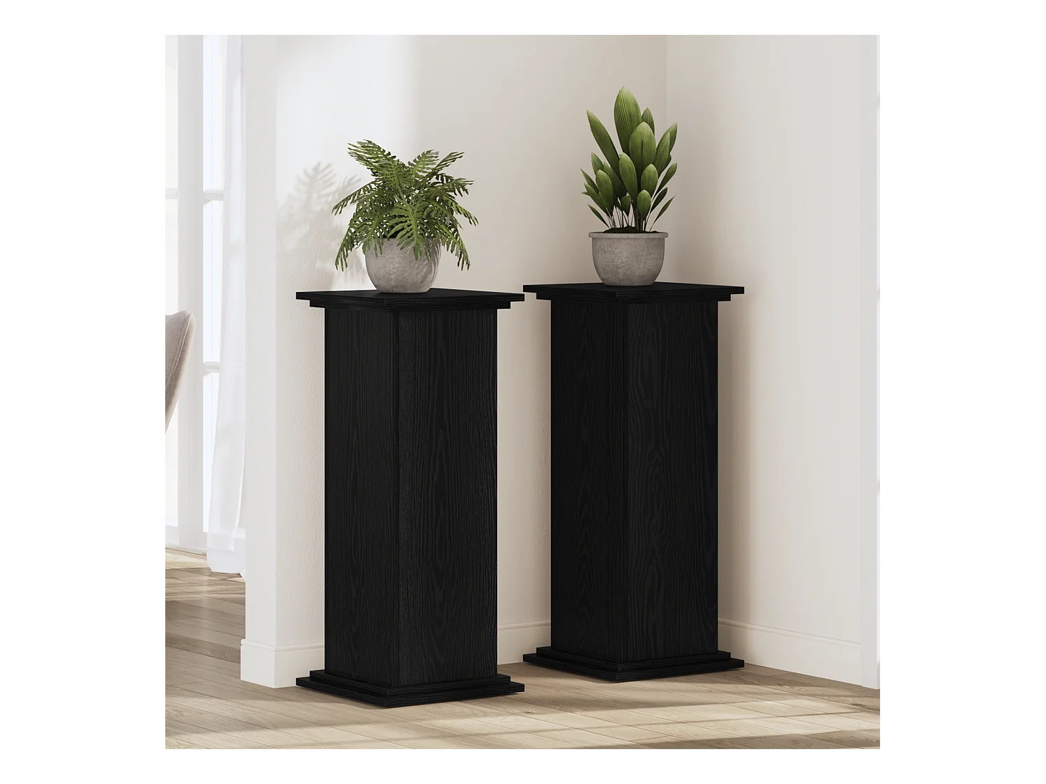 Plantenstandaard van zwart eikenhout 33x33x100 cm van gereconstrueerd hout