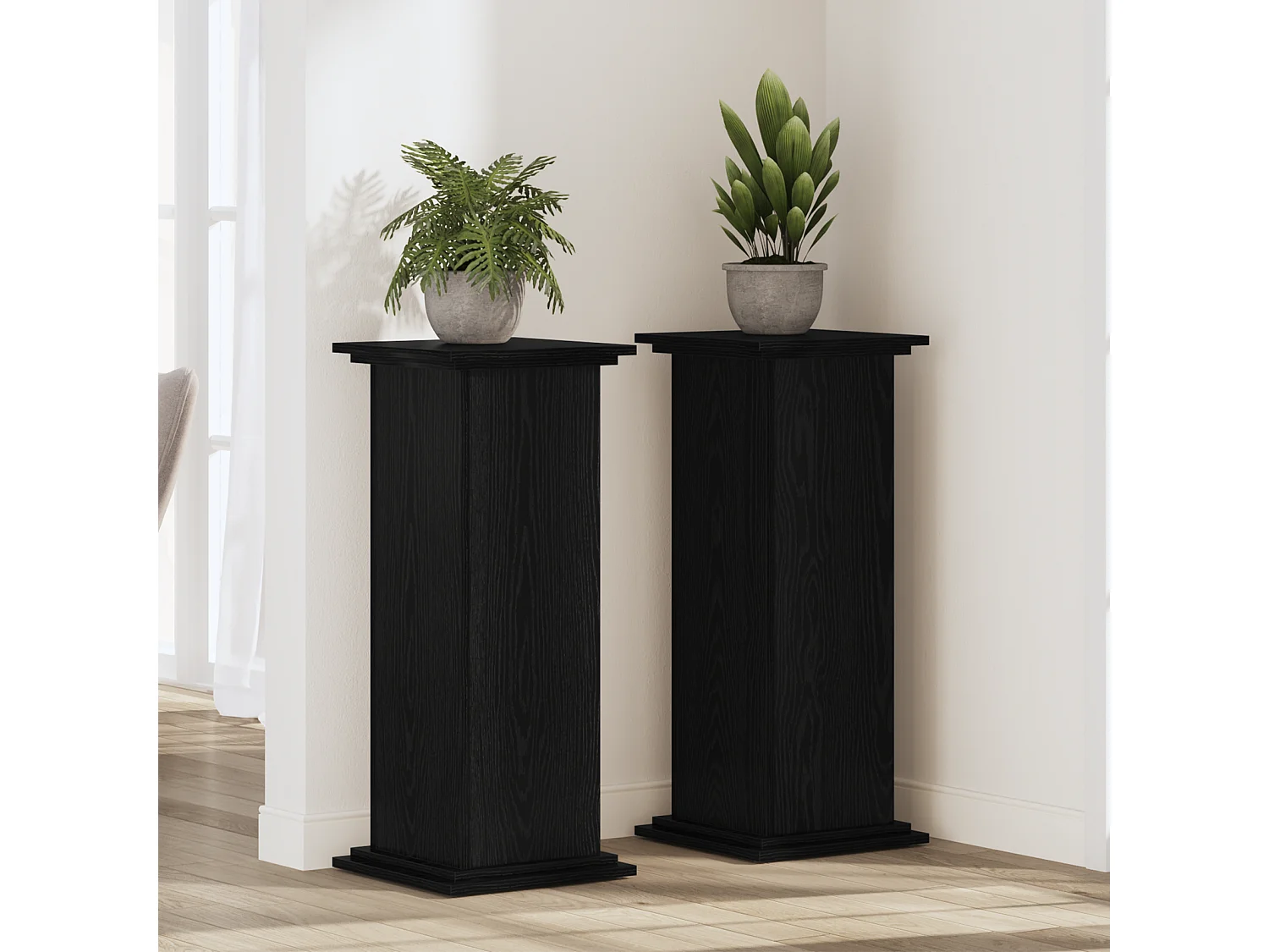 Support de plante en chêne noir 33x33x100 cm en bois reconstitué