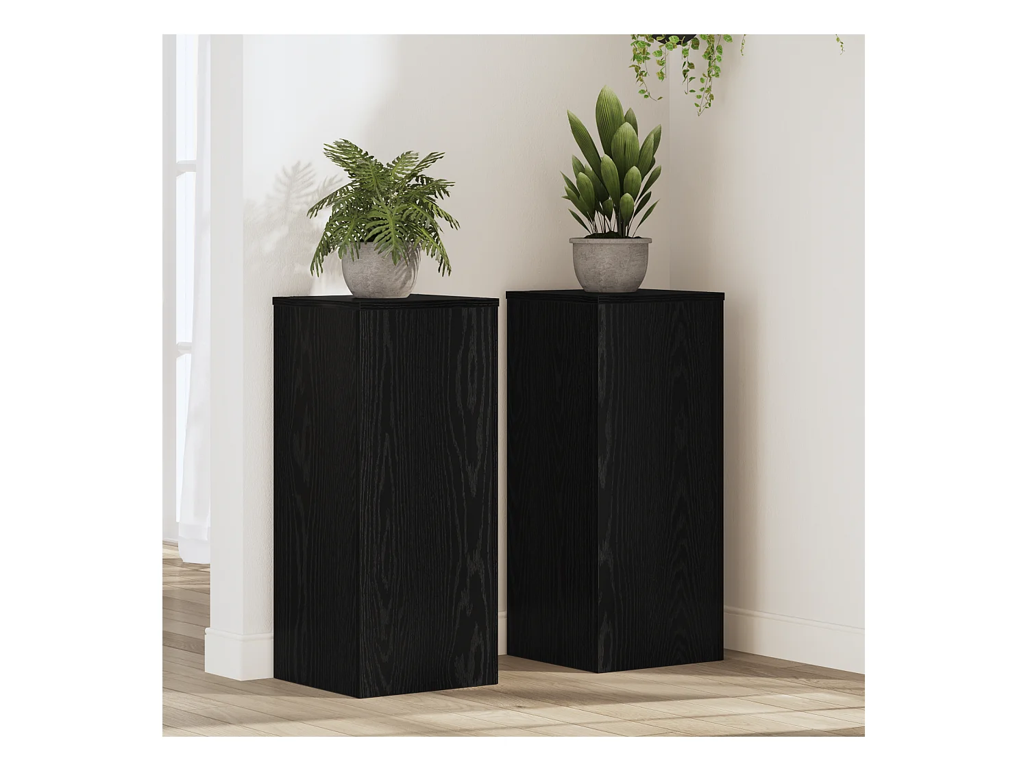 Plantenstandaards 2 stuks Zwarte eik 30x30x70 cm Gereconstrueerd hout
