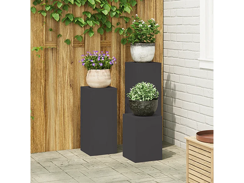 Supports de Plantes d'Extérieur Pillar 3 pcs Acier Noir