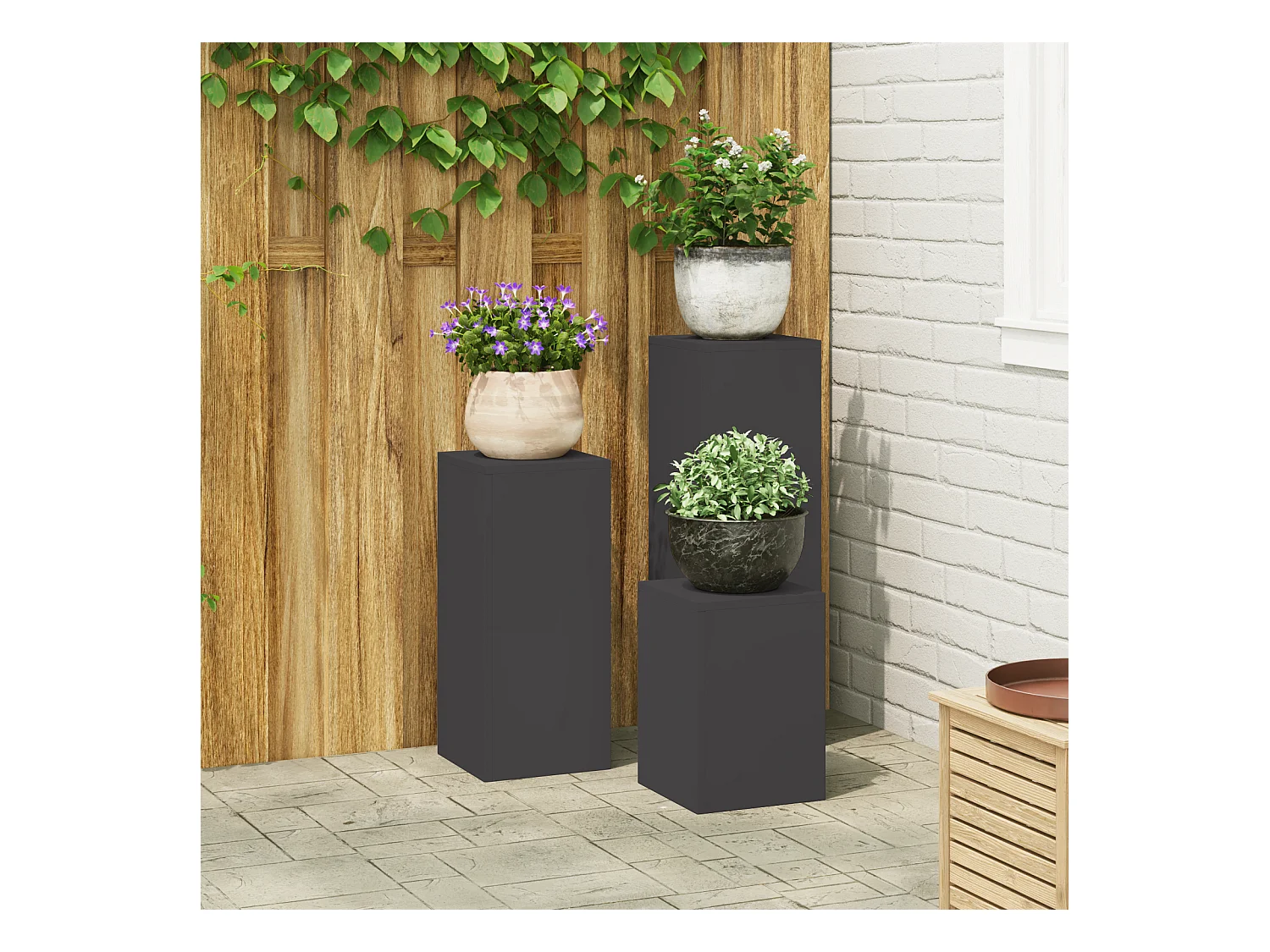 Supports de Plantes d'Extérieur Pillar 3 pcs Acier Noir