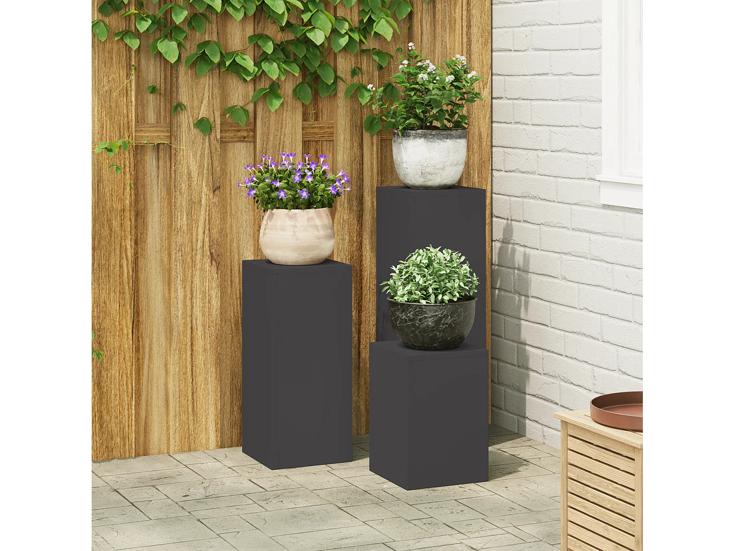 Supports de Plantes d'Extérieur Pillar 3 pcs Acier Noir