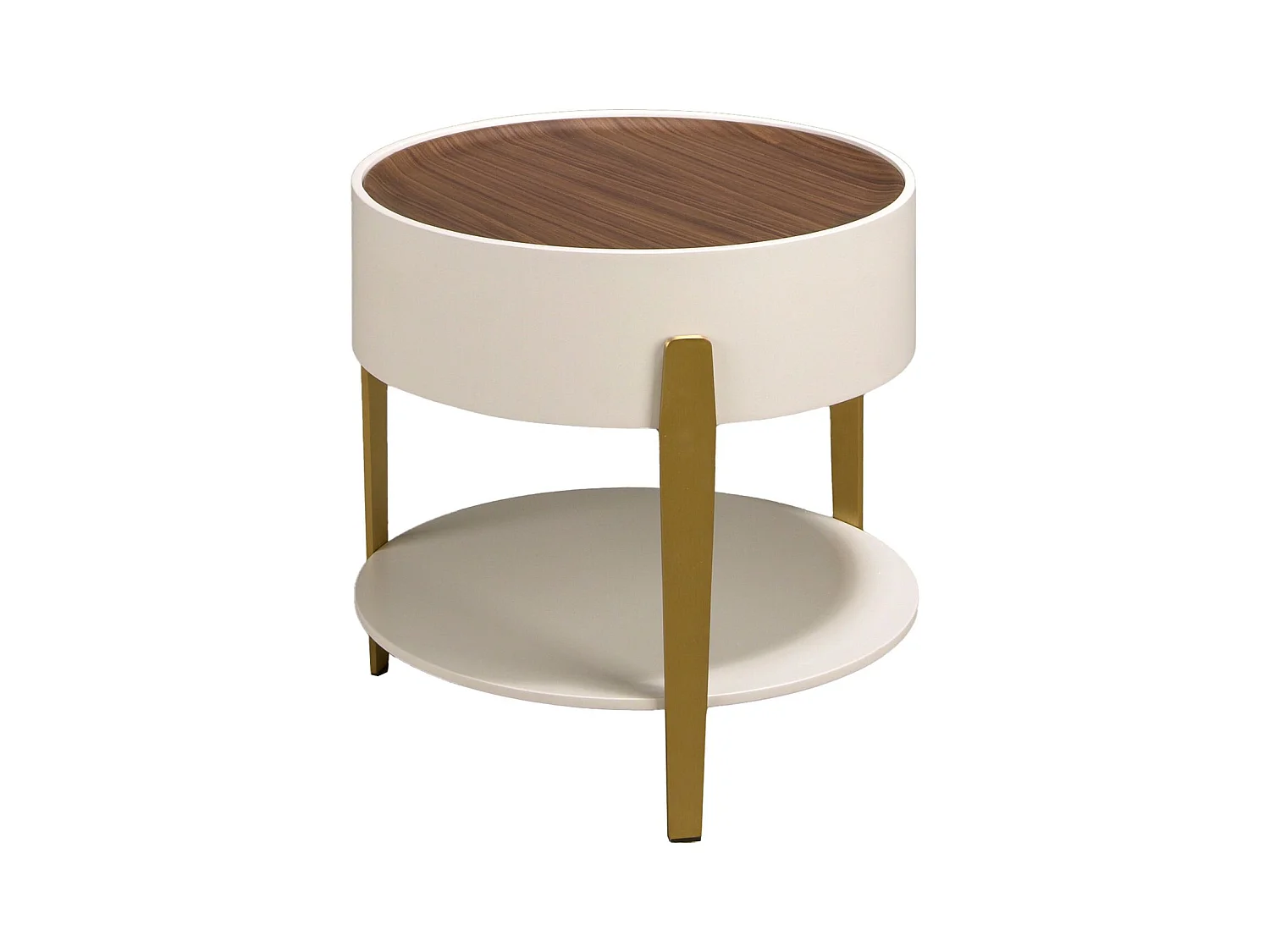 Table d'angle ronde en noyer, bois beige et acier poli plaqué or 2150 ANGEL CERDA