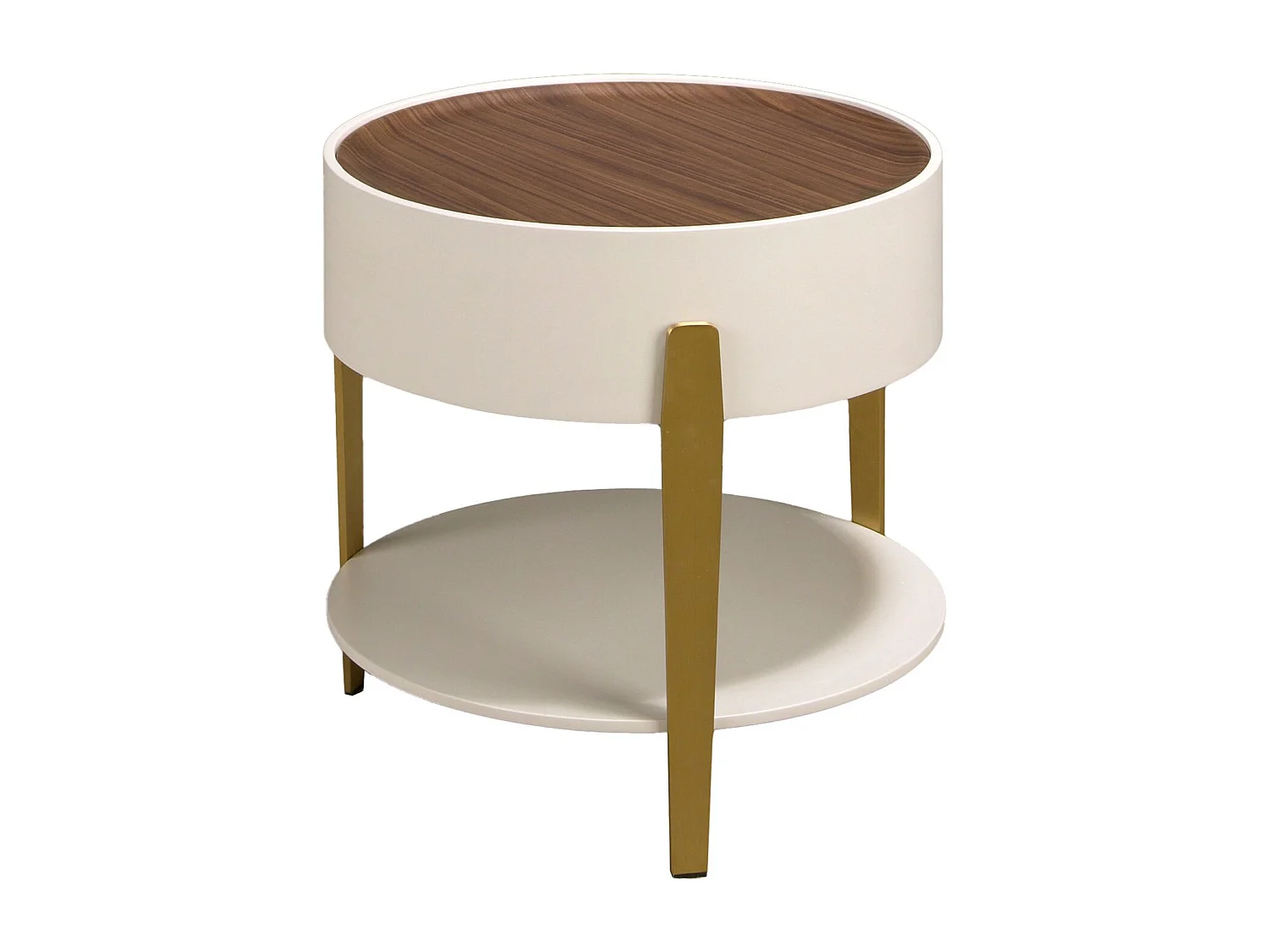 Round corner table walnut, beige wood and gold-plated polished steel 2150 ANGEL CERDA
