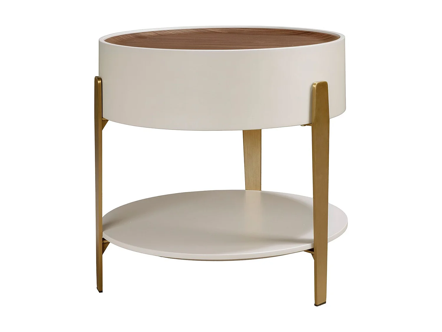 Round corner table walnut, beige wood and gold-plated polished steel 2150 ANGEL CERDA