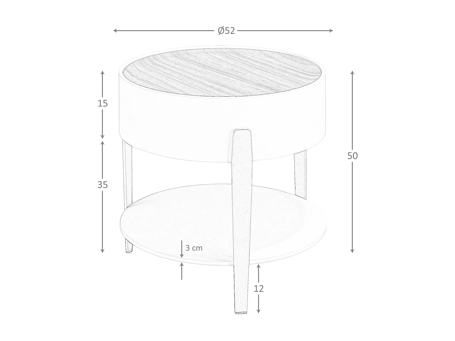 Round corner table walnut, beige wood and gold-plated polished steel 2150 ANGEL CERDA