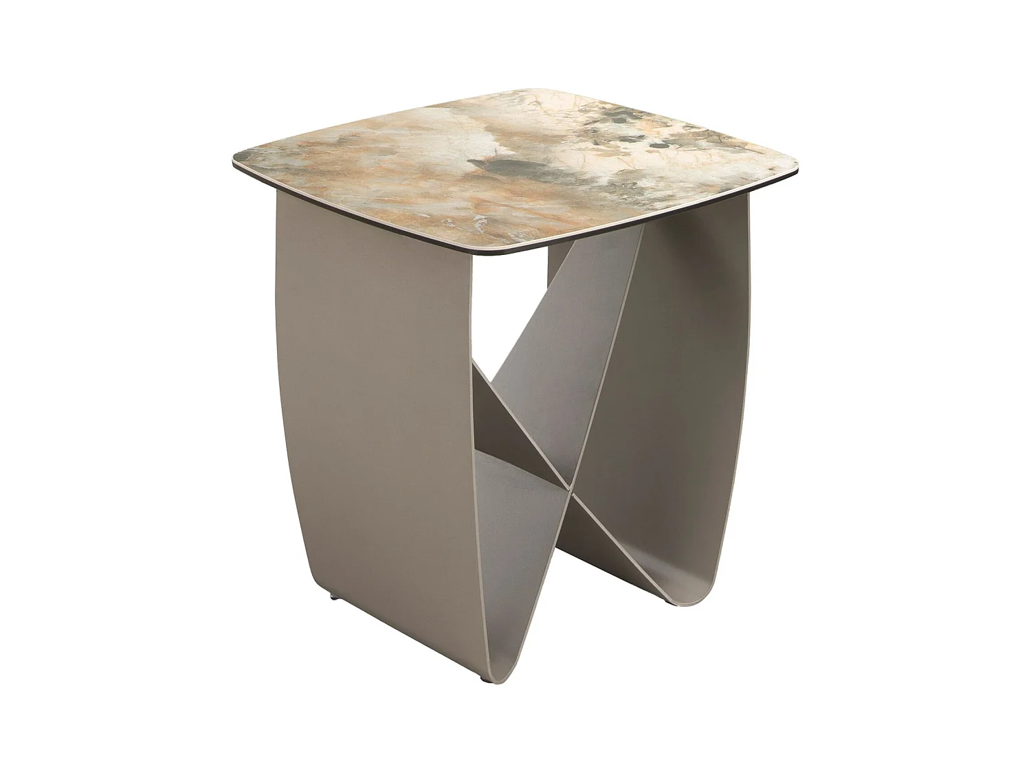 Table d'angle carrée en marbre porcelaine et acier taupe métallique 2145 ANGEL CERDA