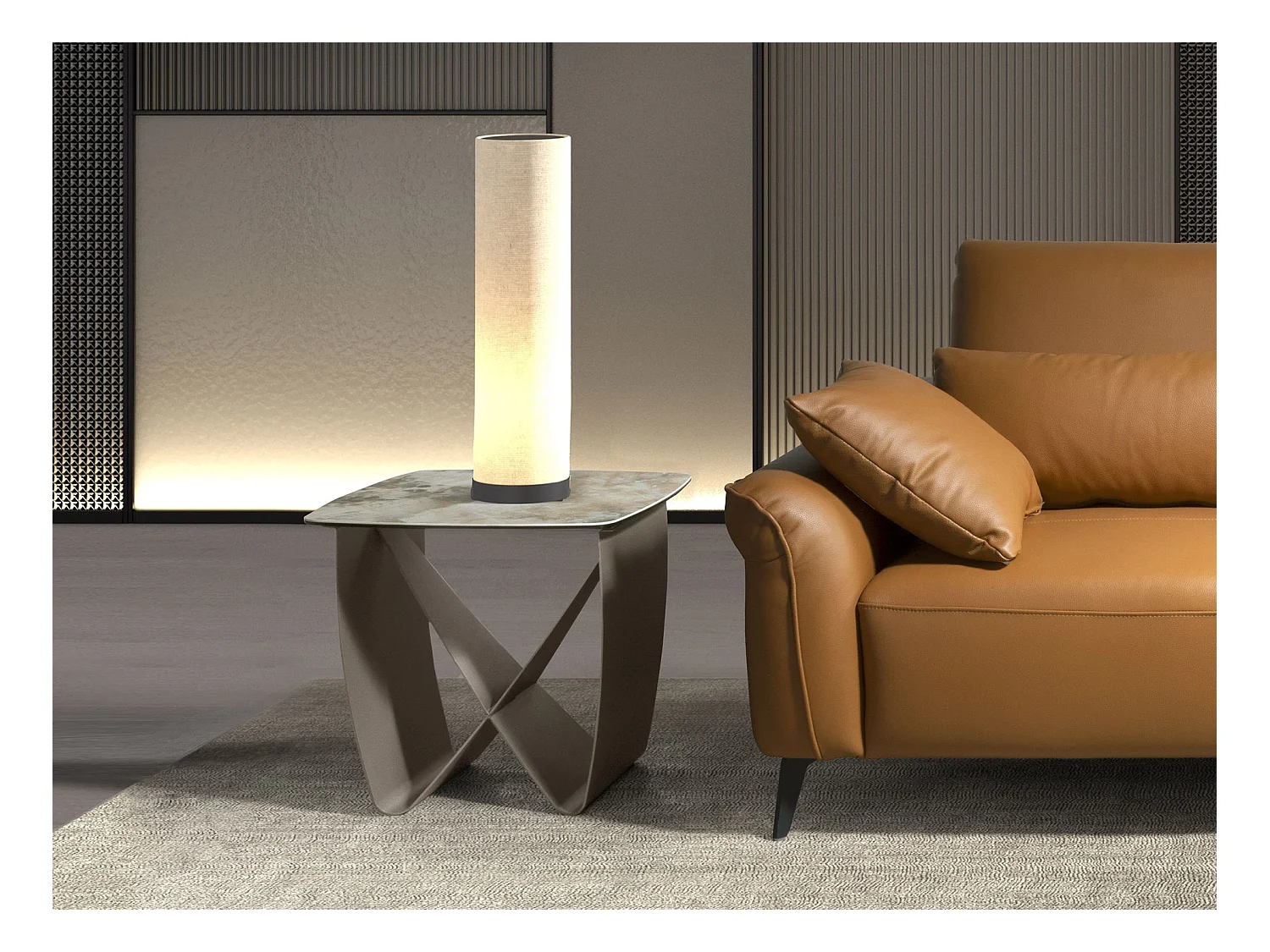 Table d'angle carrée en marbre porcelaine et acier taupe métallique 2145 ANGEL CERDA