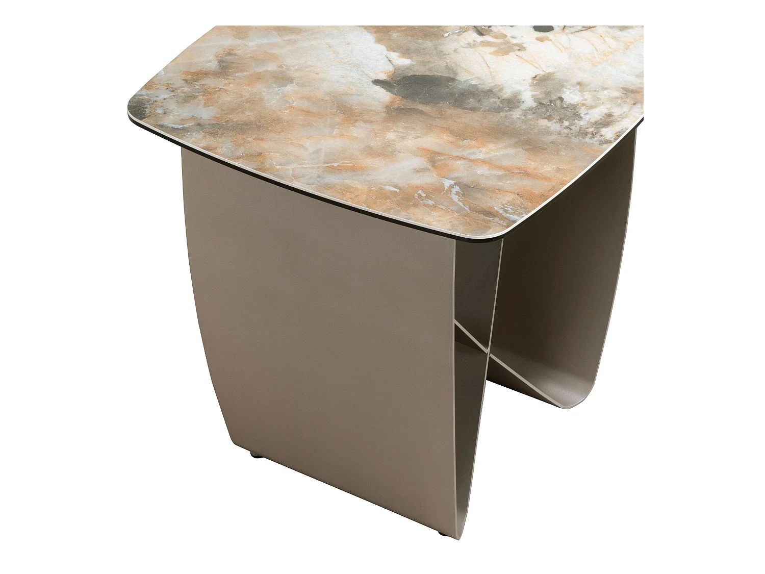 Table d'angle carrée en marbre porcelaine et acier taupe métallique 2145 ANGEL CERDA