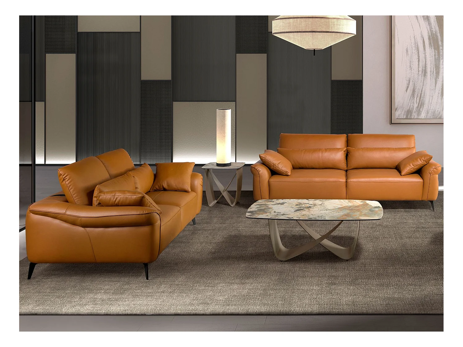 Table d'angle carrée en marbre porcelaine et acier taupe métallique 2145 ANGEL CERDA