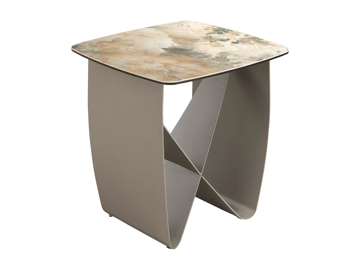 Table d'angle carrée en marbre porcelaine et acier taupe métallique 2145 ANGEL CERDA