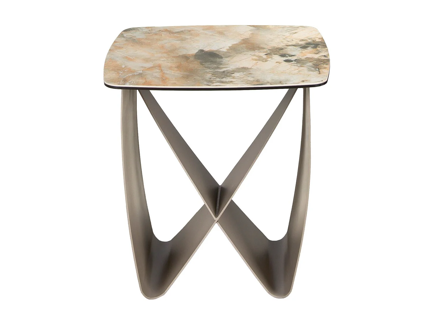 Table d'angle carrée en marbre porcelaine et acier taupe métallique 2145 ANGEL CERDA