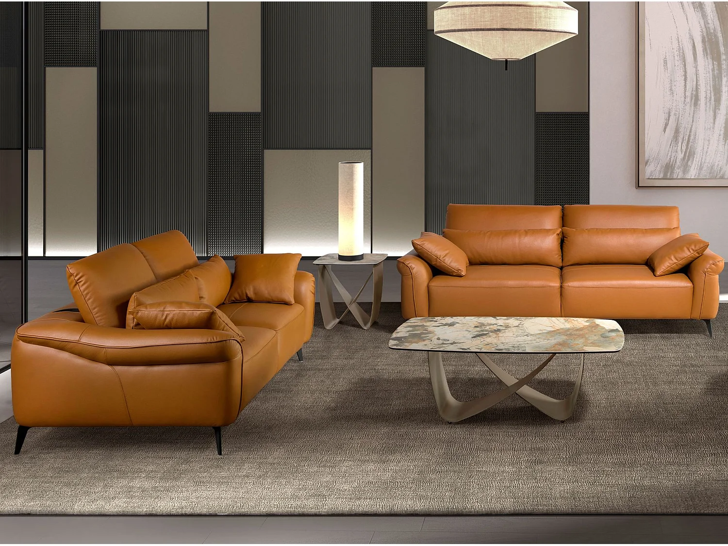 Table d'angle carrée en marbre porcelaine et acier taupe métallique 2145 ANGEL CERDA