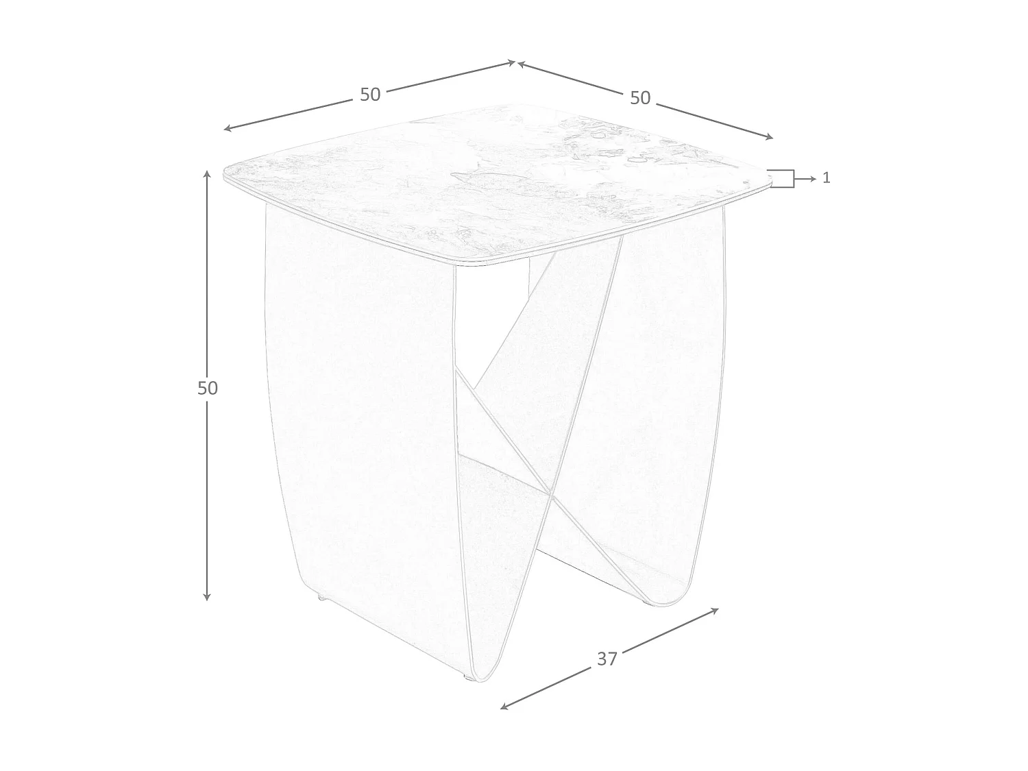Table d'angle carrée en marbre porcelaine et acier taupe métallique 2145 ANGEL CERDA