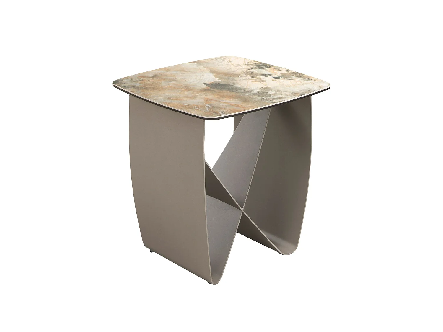 Table d'angle carrée en marbre porcelaine et acier taupe métallique 2145 ANGEL CERDA