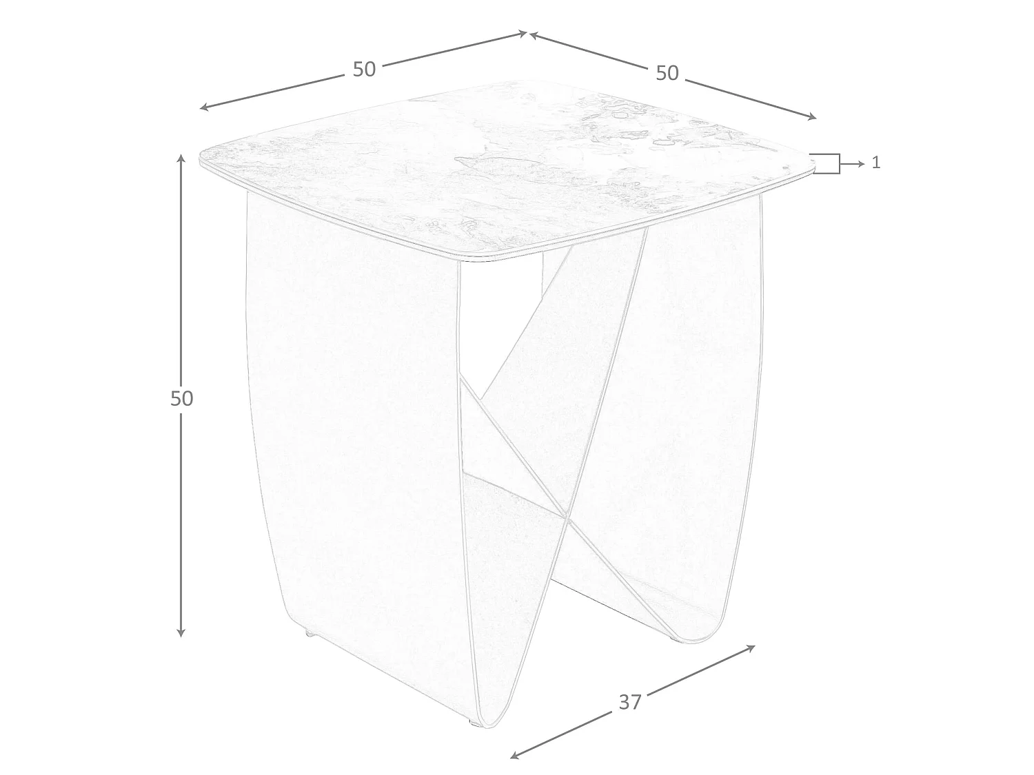 Table d'angle carrée en marbre porcelaine et acier taupe métallique 2145 ANGEL CERDA