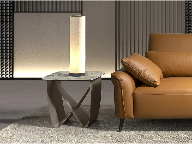 Tavolo angolare quadrato in marmo porcellanato e acciaio metallizzato color tortora 2145 ANGEL CERDA