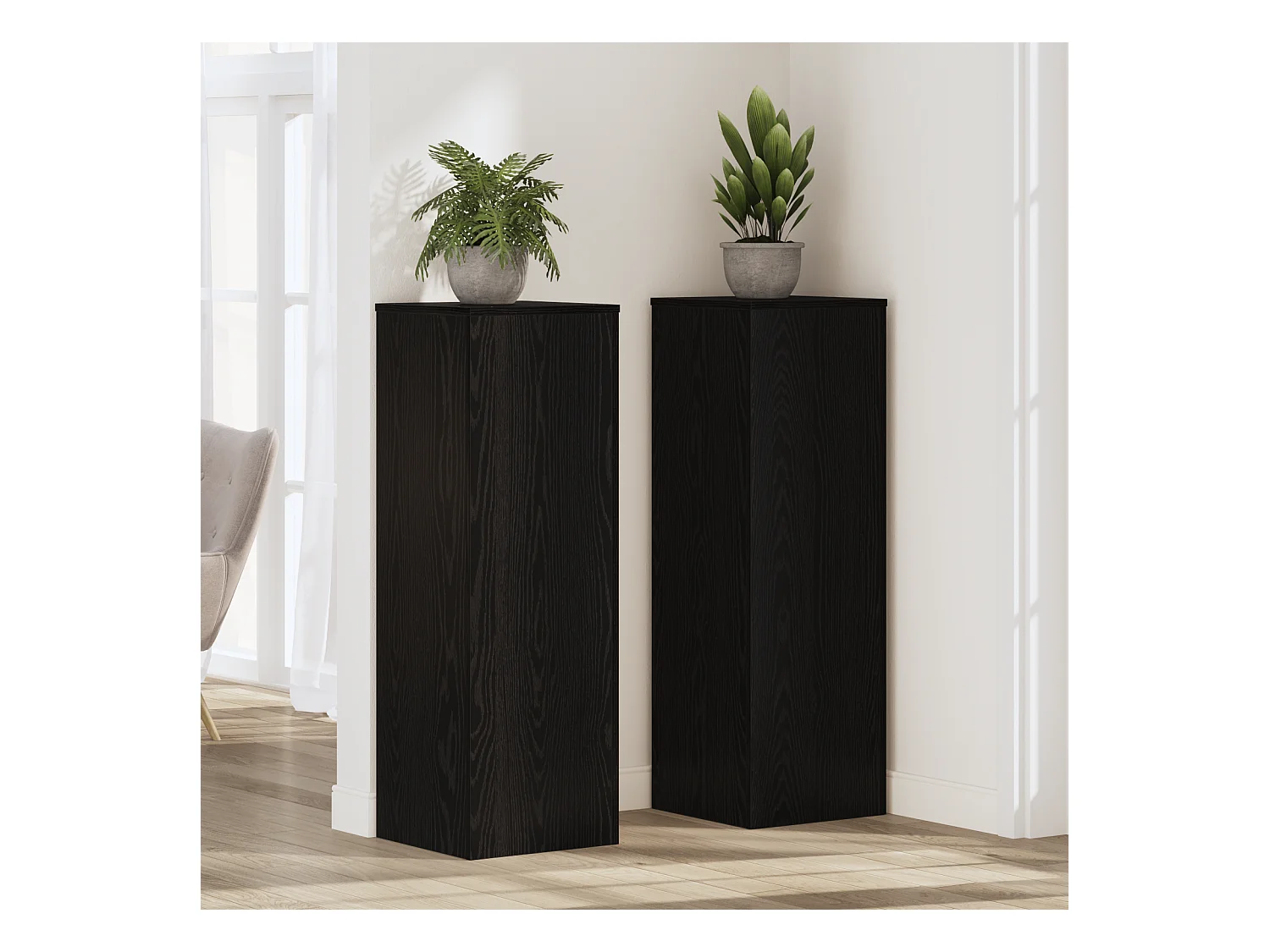 Support de Plante Chêne Noir 33x33x100 cm Bois reconstitué