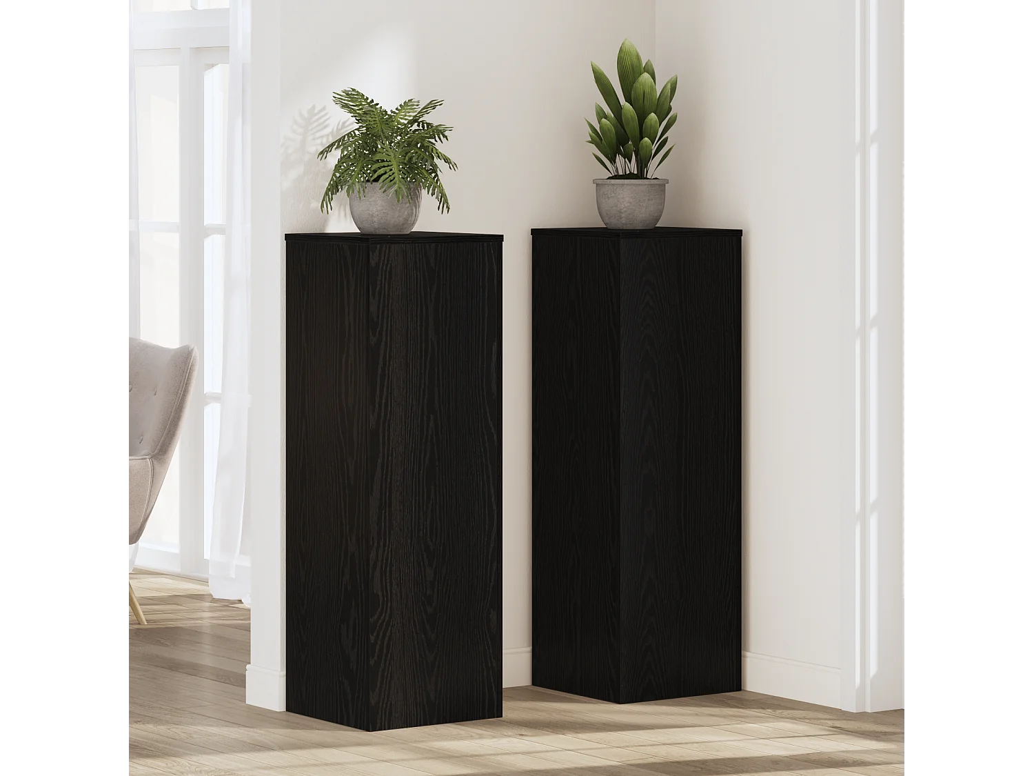 Support de Plante Chêne Noir 33x33x100 cm Bois reconstitué