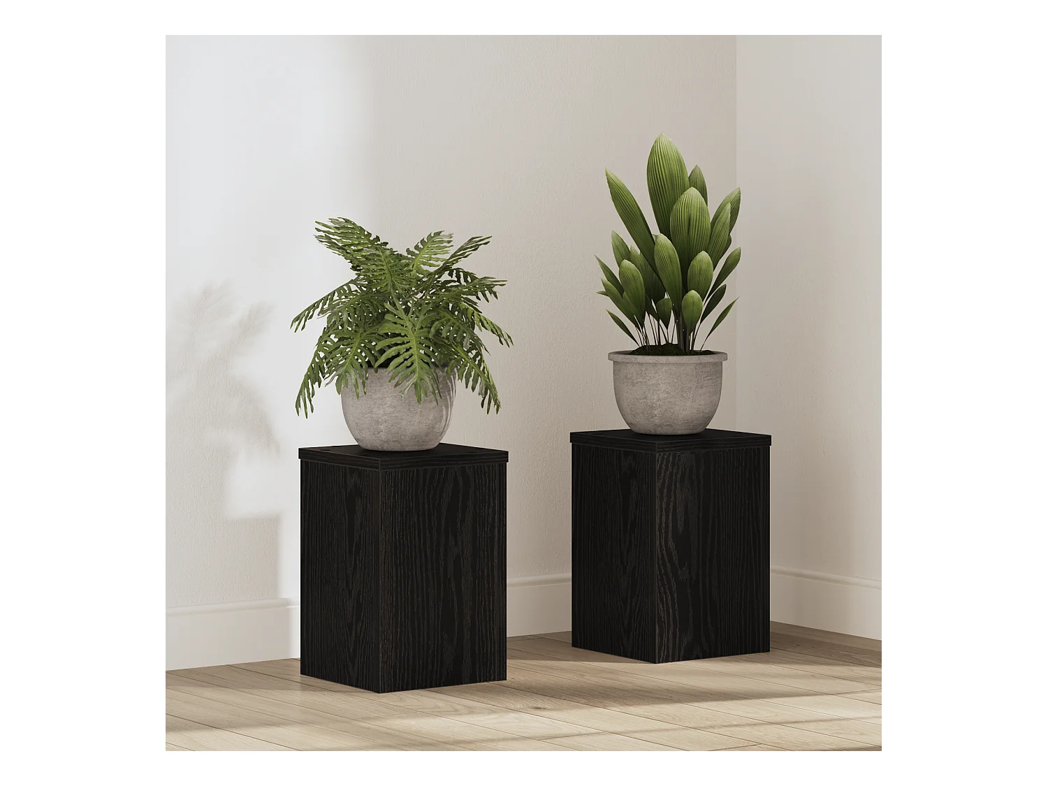 Plantenstandaards 2 stuks Zwarte eik 20x20x30 cm Bijpassend hout