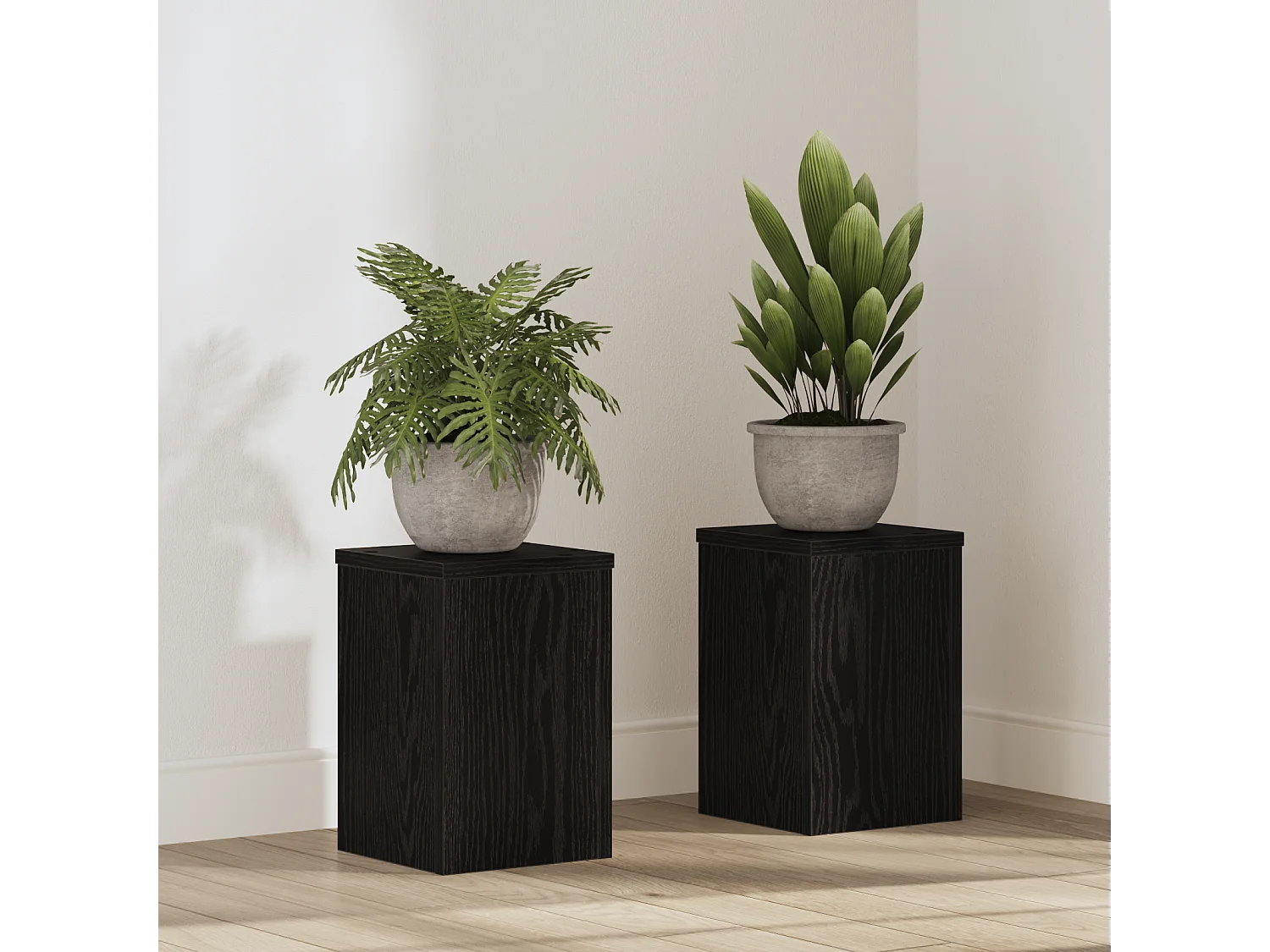 Plantenstandaards 2 stuks Zwarte eik 20x20x30 cm Bijpassend hout