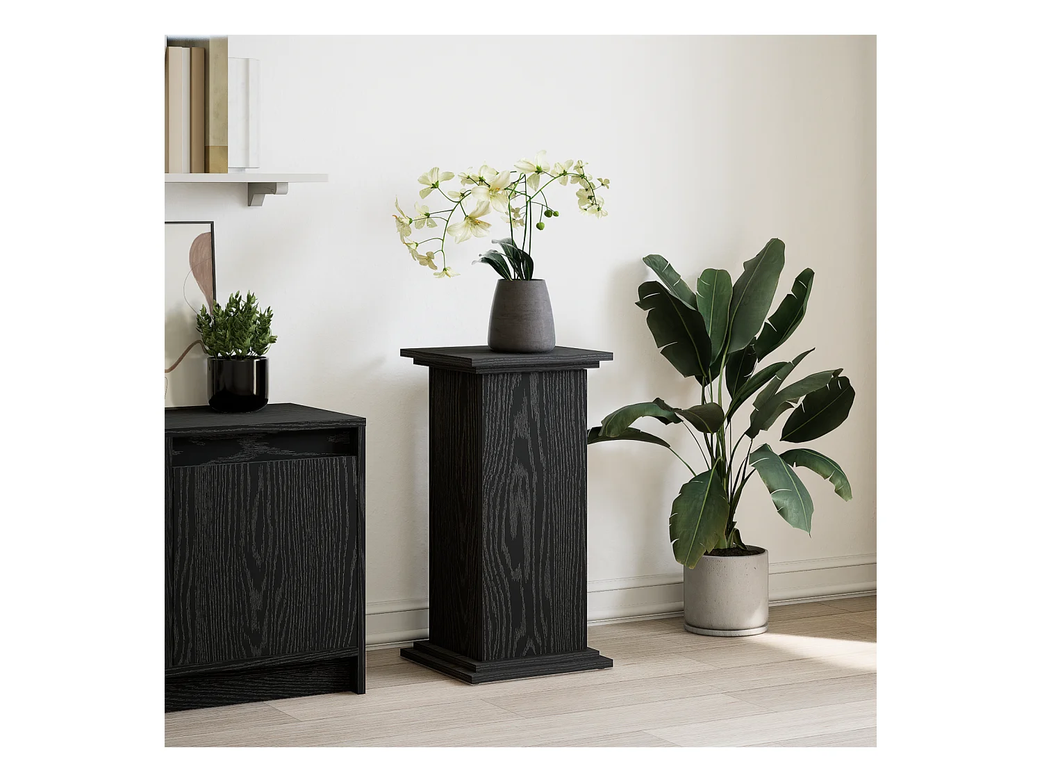 Espositore con contenitore Rovere Nero 31x30x60 cm Legno Ricomposto