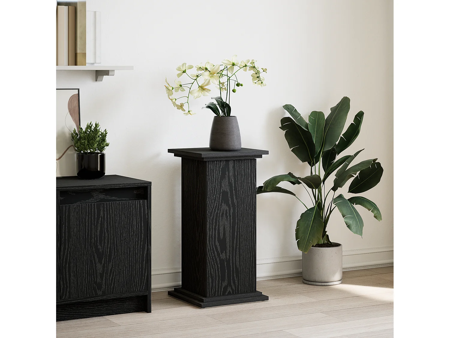 Support d'Exposition avec Rangement Chêne Noir 31x30x60 cm Bois reconstitué