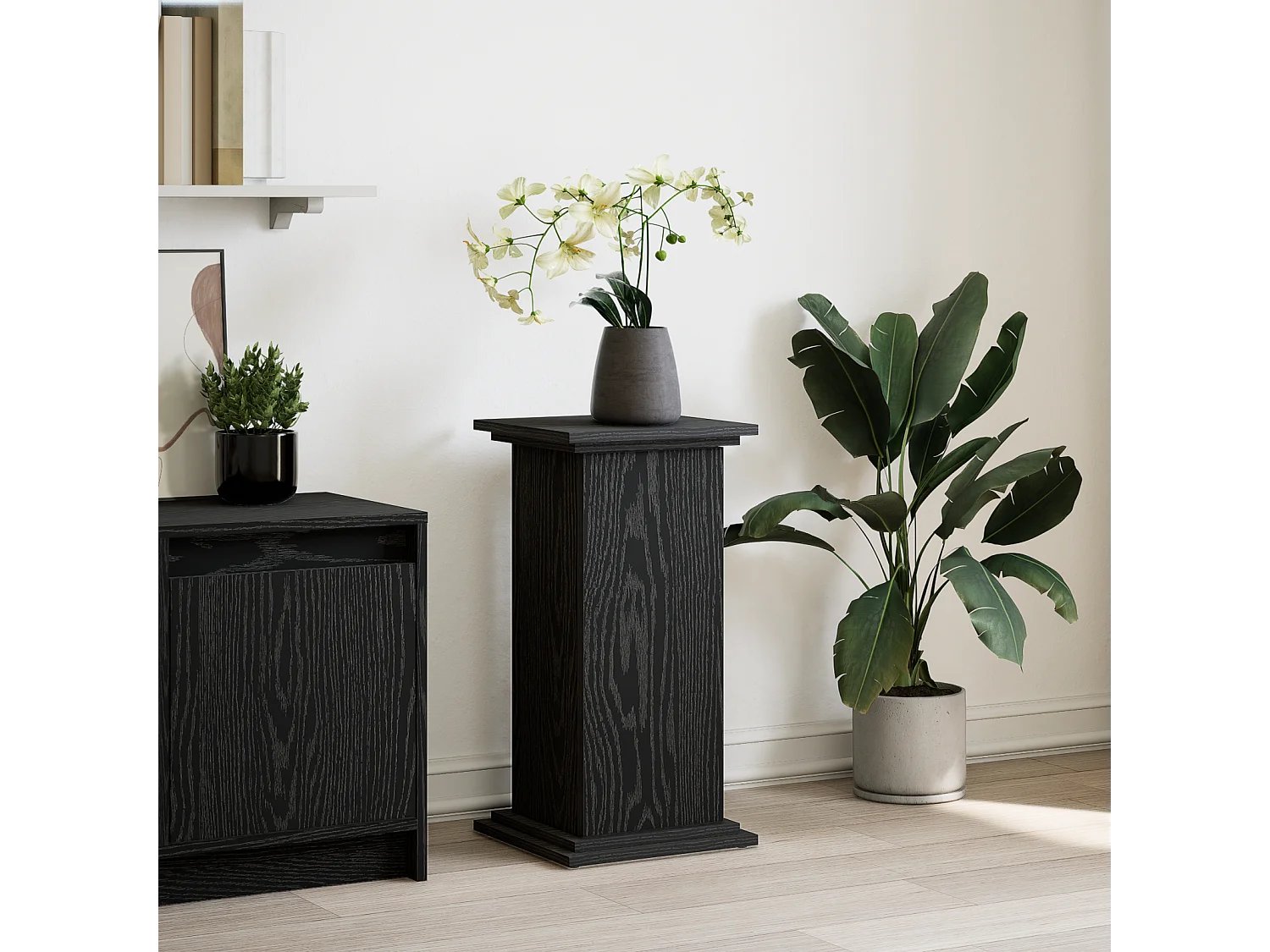 Support d'Exposition avec Rangement Chêne Noir 31x30x60 cm Bois reconstitué