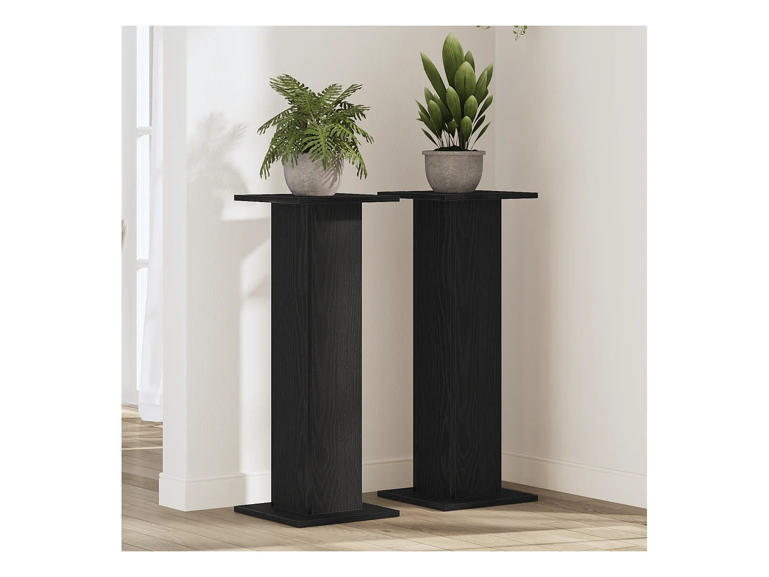 Plantenstandaard 2 stuks Zwarte eik 30x30x80 cm Bewerkt hout