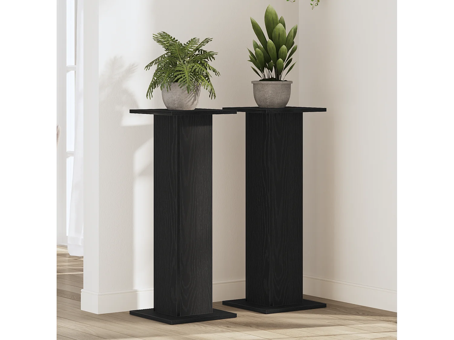 Plantenstandaard 2 stuks Zwarte eik 30x30x80 cm Bewerkt hout
