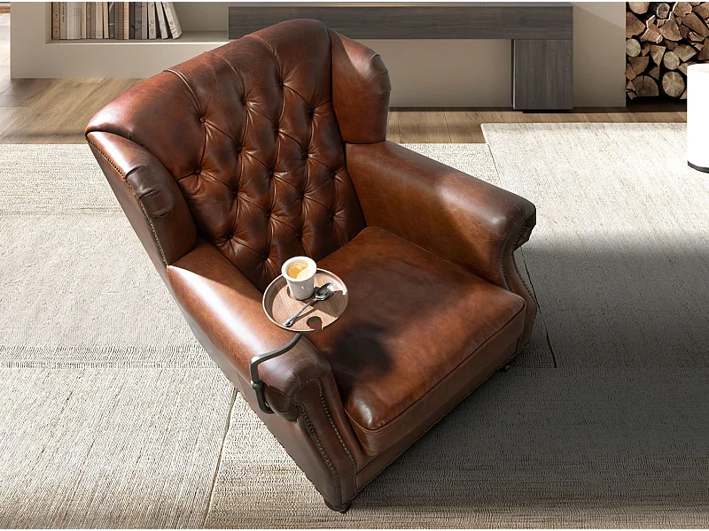 Cognac bruine leren chester fauteuil 5156 ANGEL CERDA