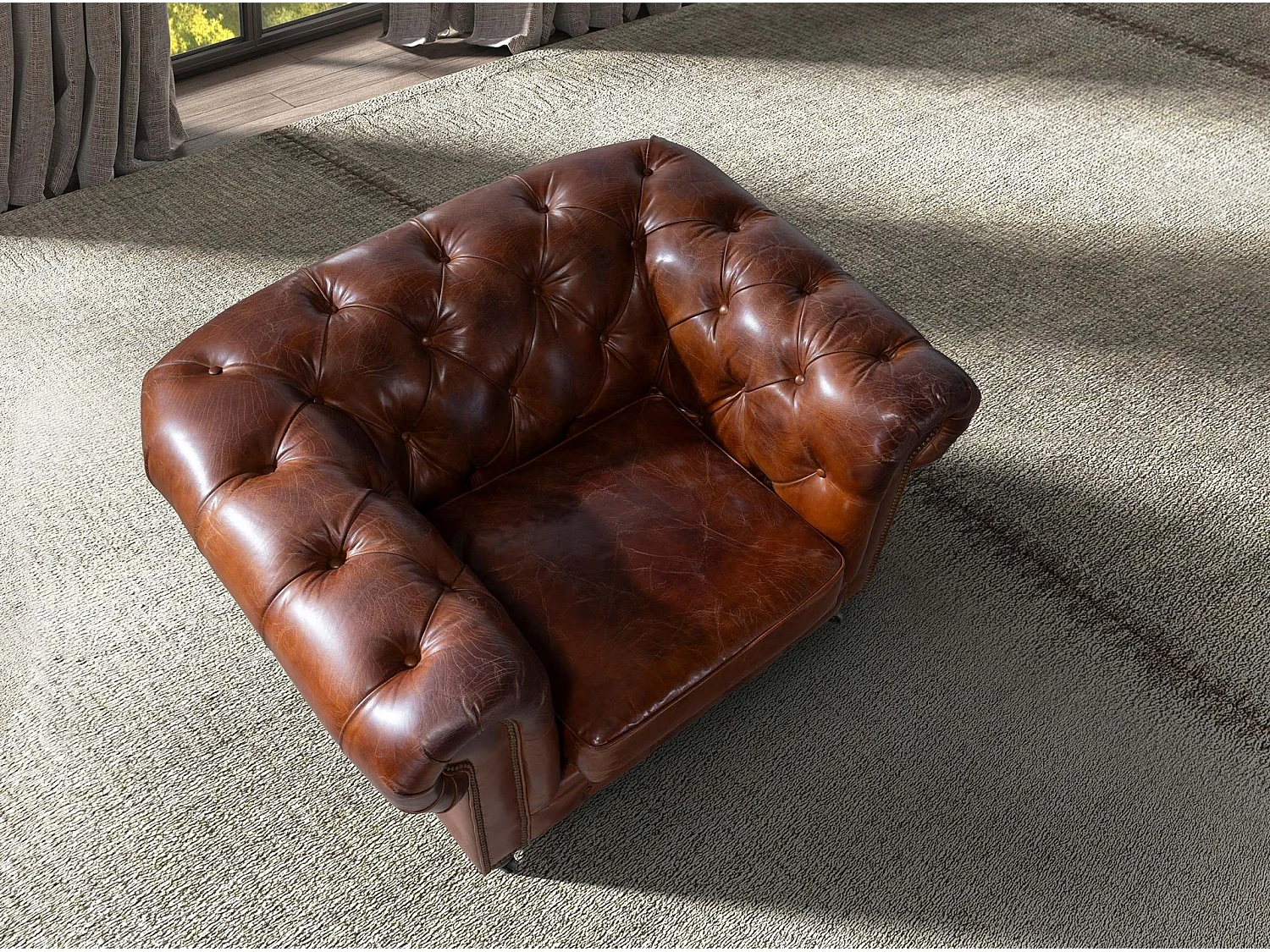 Fauteuil Chester en cuir brun cognac 5167 ANGEL CERDA