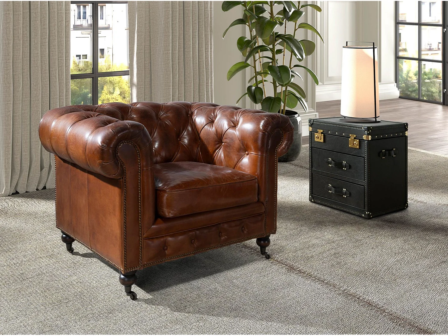 Fauteuil Chester en cuir brun cognac 5167 ANGEL CERDA
