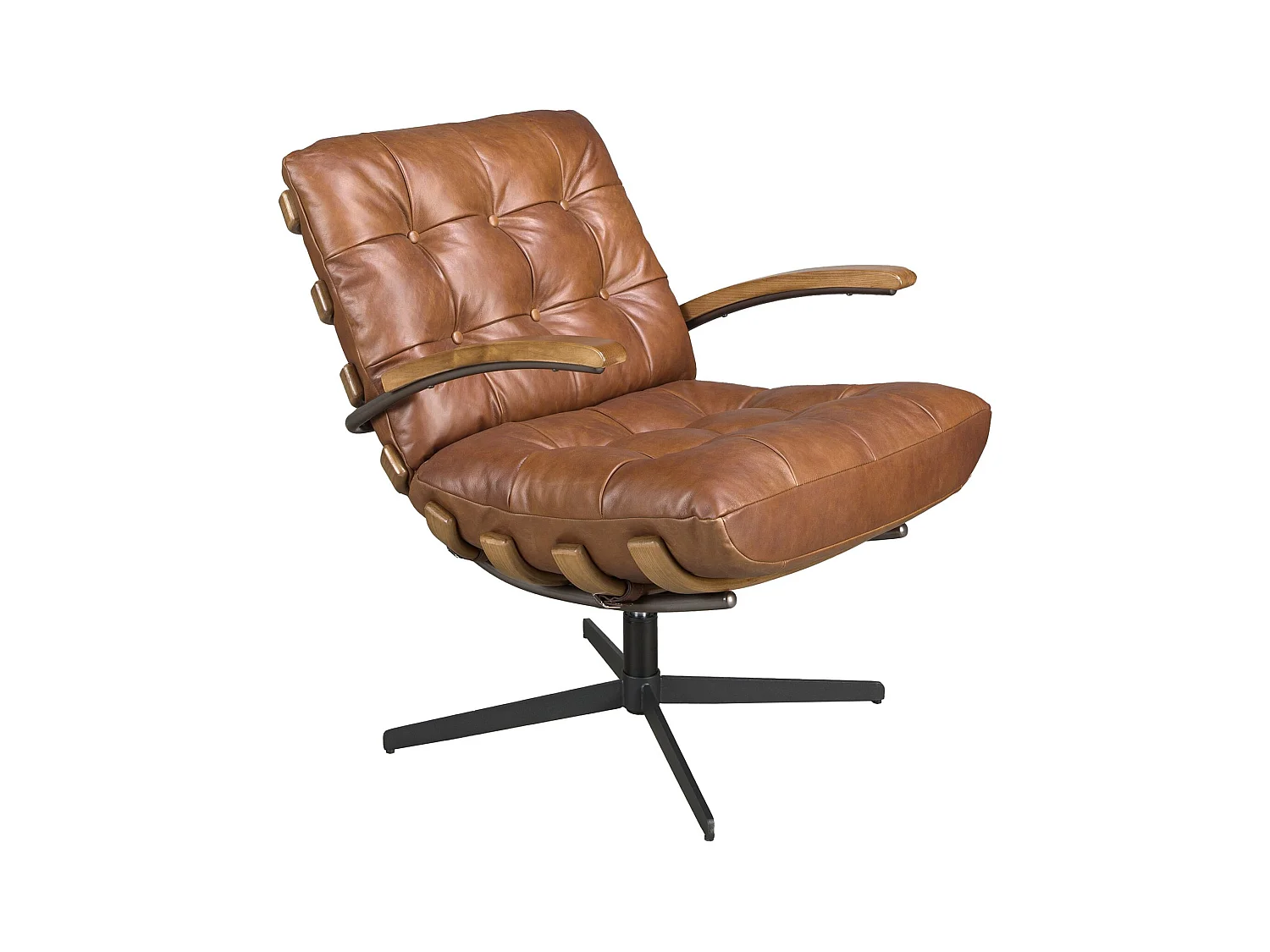 Fauteuil pivotant en cuir brun foncé et noyer 5154 ANGEL CERDA