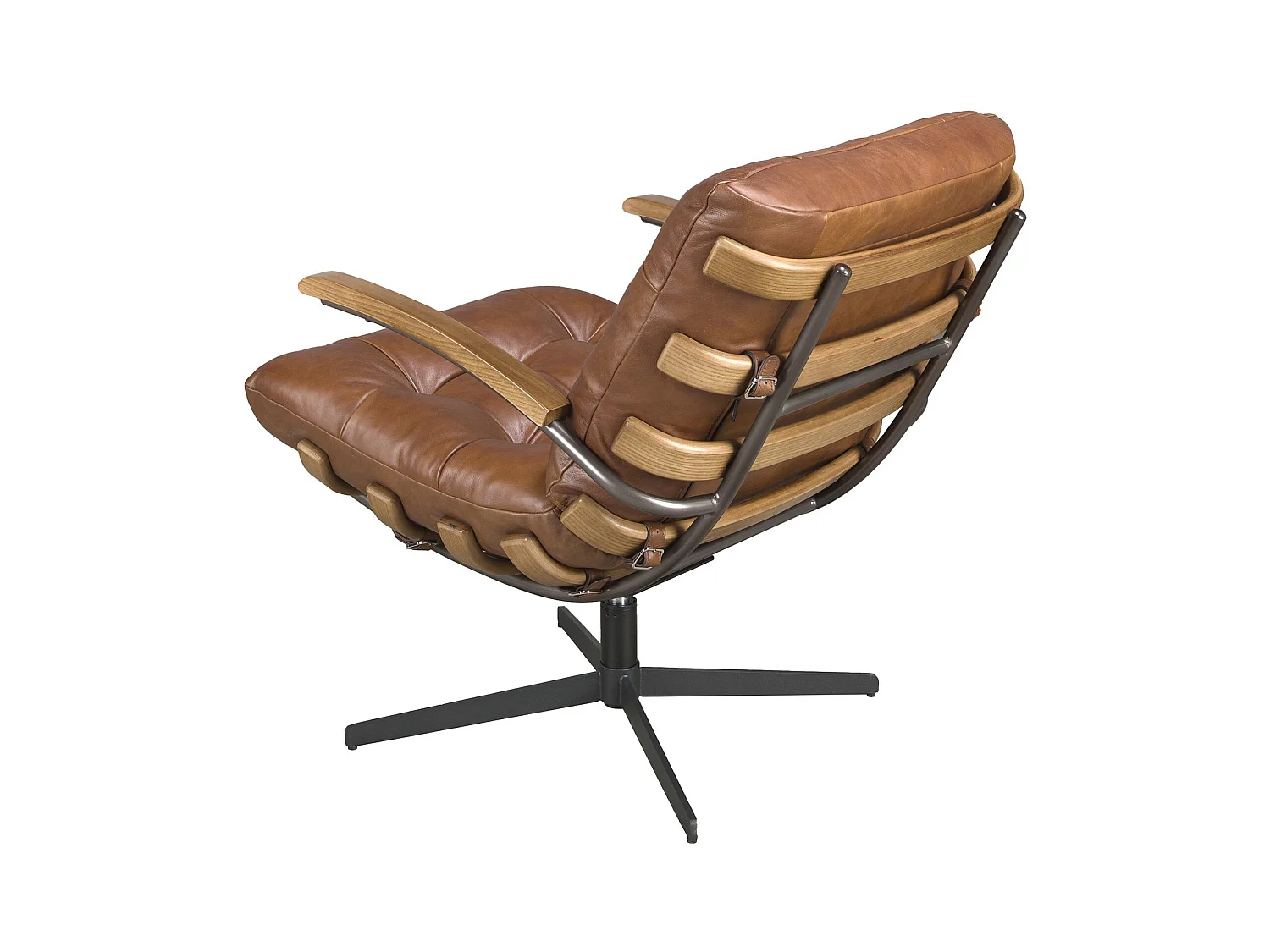 Fauteuil pivotant en cuir brun foncé et noyer 5154 ANGEL CERDA