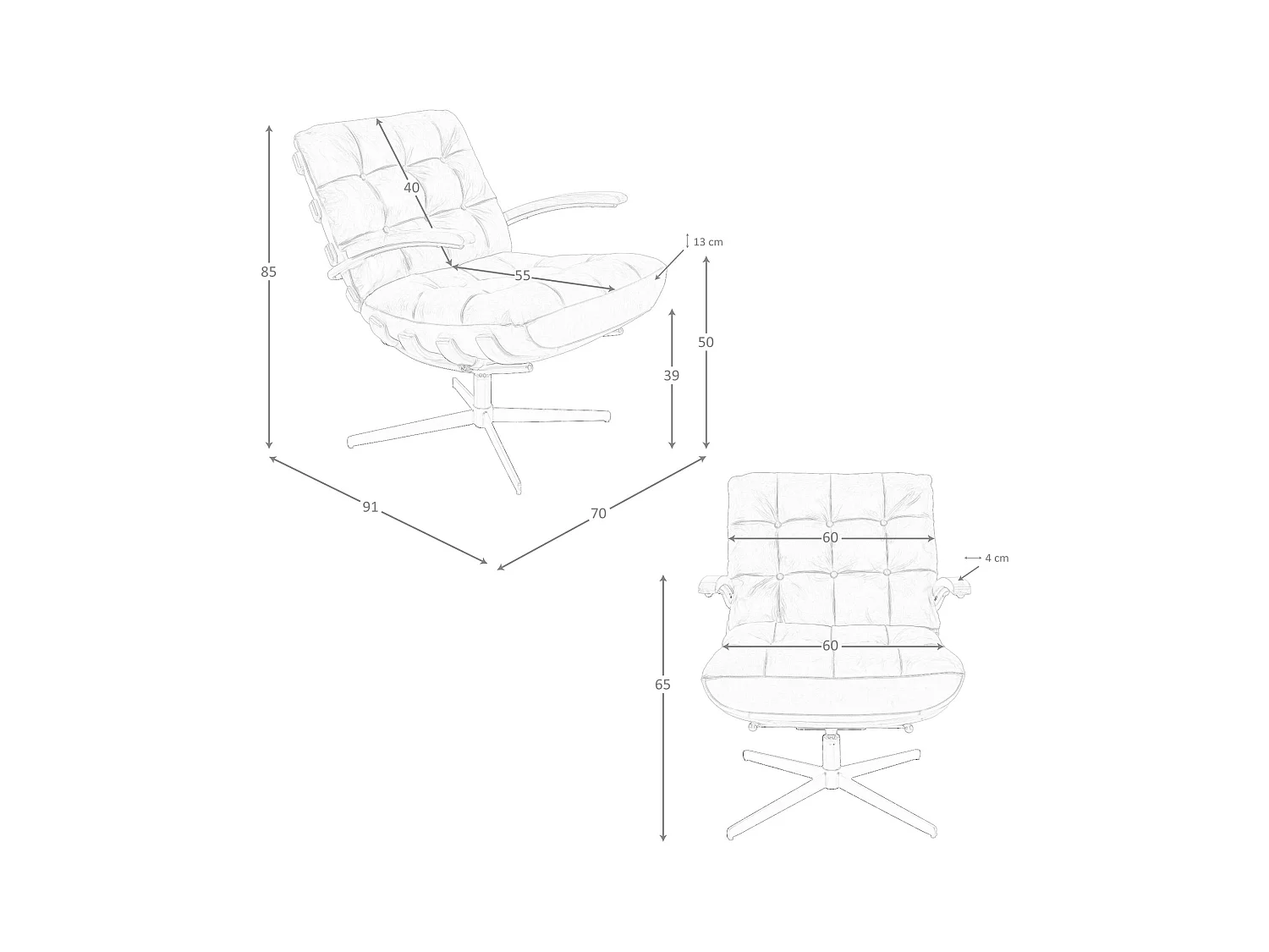 Fauteuil pivotant en cuir brun foncé et noyer 5154 ANGEL CERDA