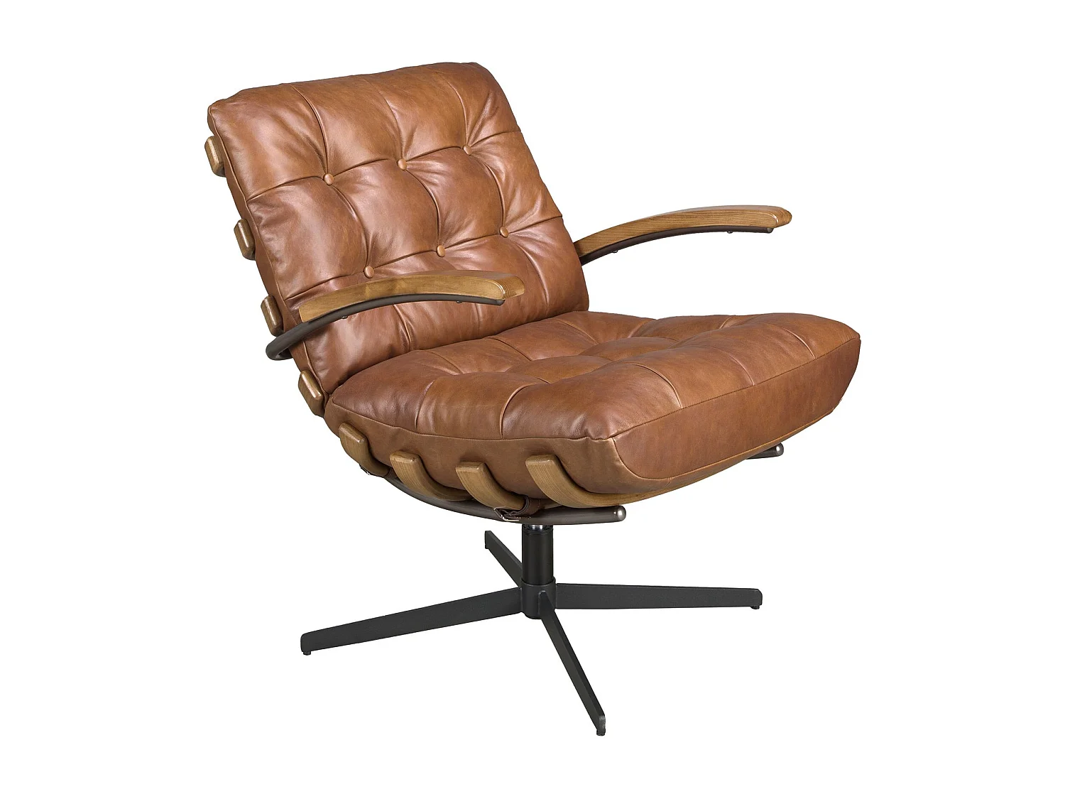 Donkerbruin leren en notenhouten draaifauteuil 5154 ANGEL CERDA
