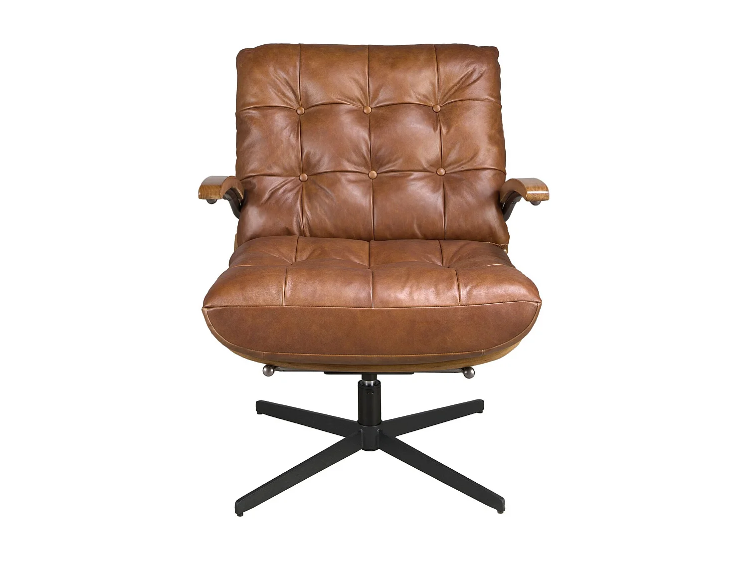 Donkerbruin leren en notenhouten draaifauteuil 5154 ANGEL CERDA