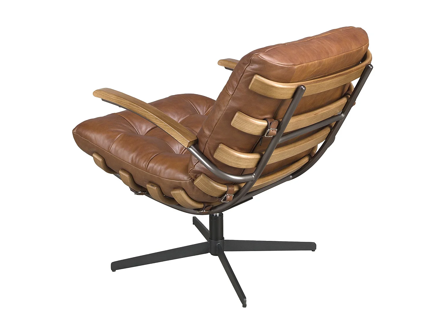 Donkerbruin leren en notenhouten draaifauteuil 5154 ANGEL CERDA