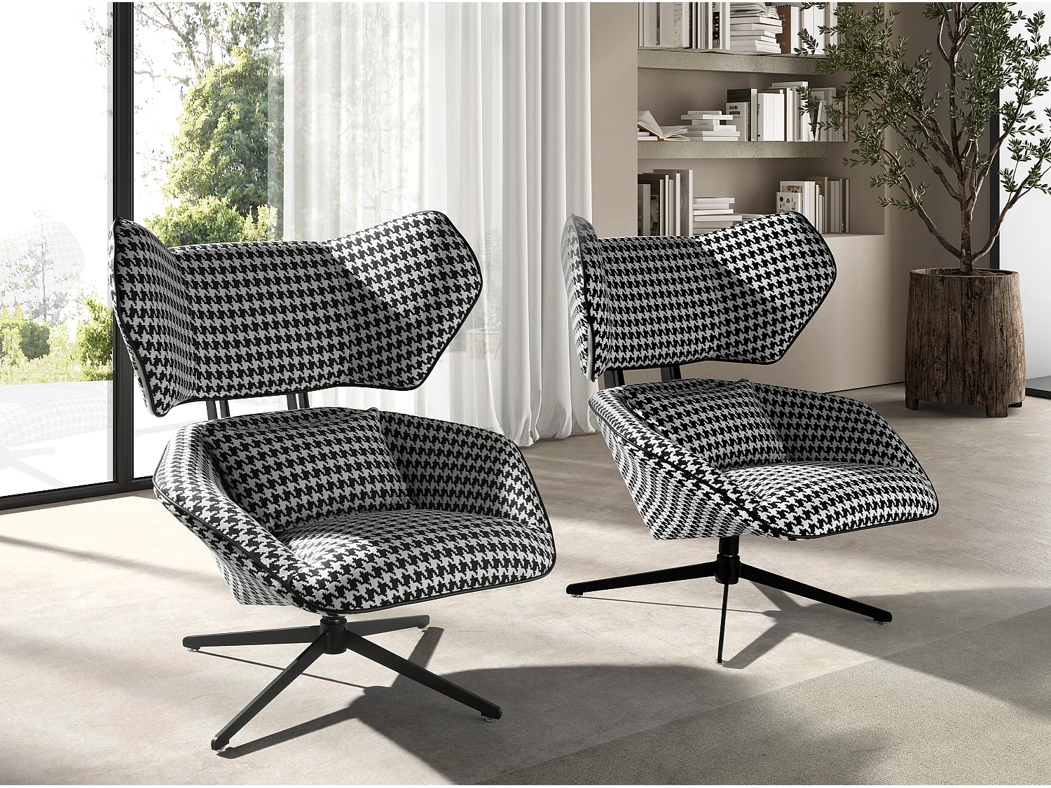 Poltrona girevole in tessuto bianco e nero 5142 ANGEL CERDA