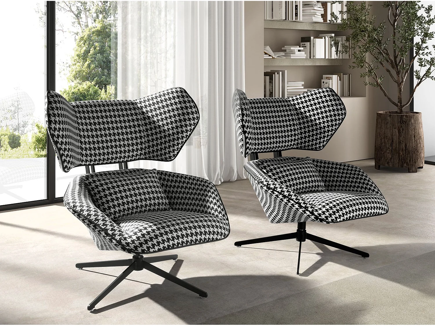Poltrona girevole in tessuto bianco e nero 5142 ANGEL CERDA