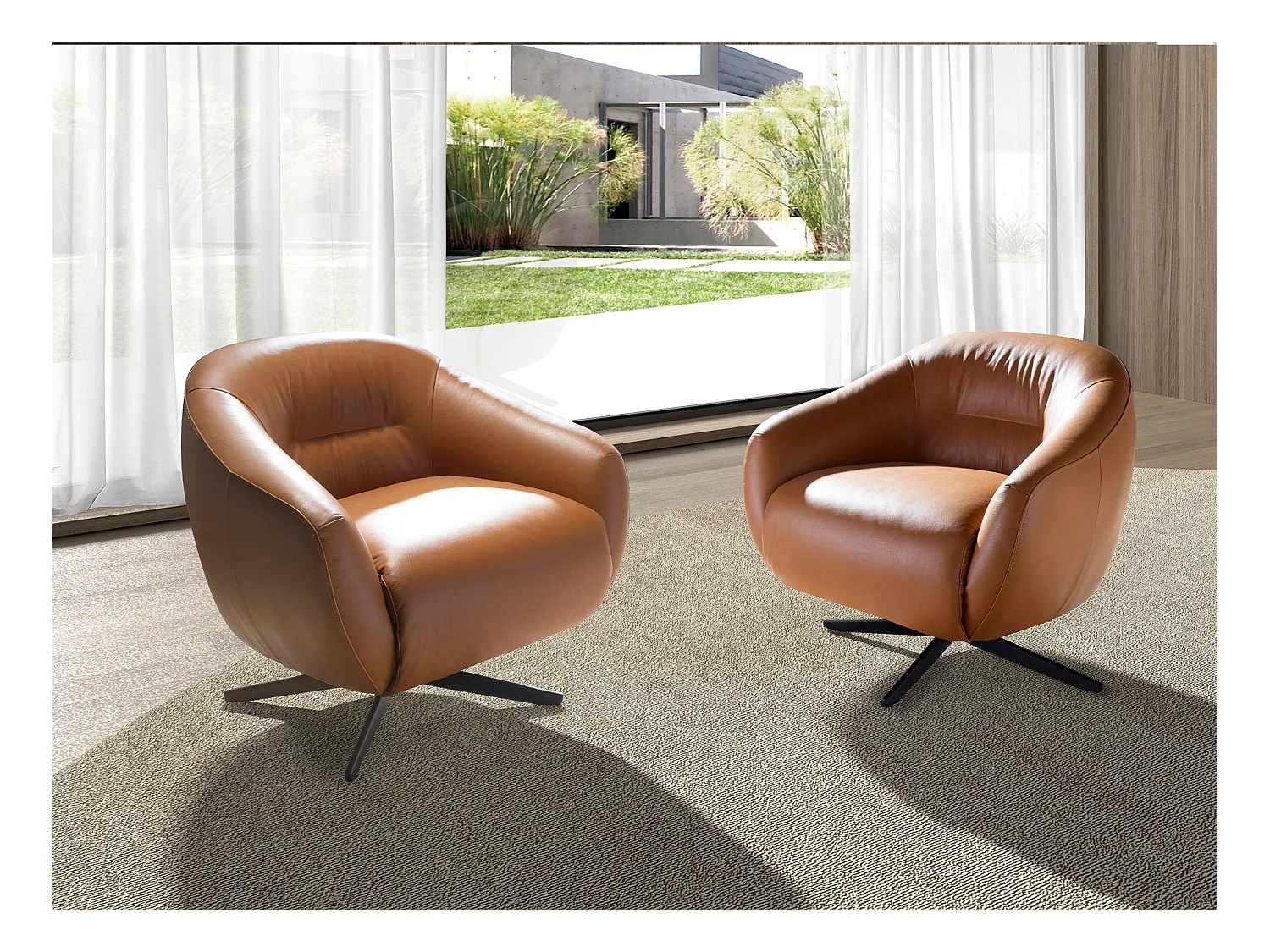 Drehsessel aus braunem Leder 5183 ANGEL CERDA