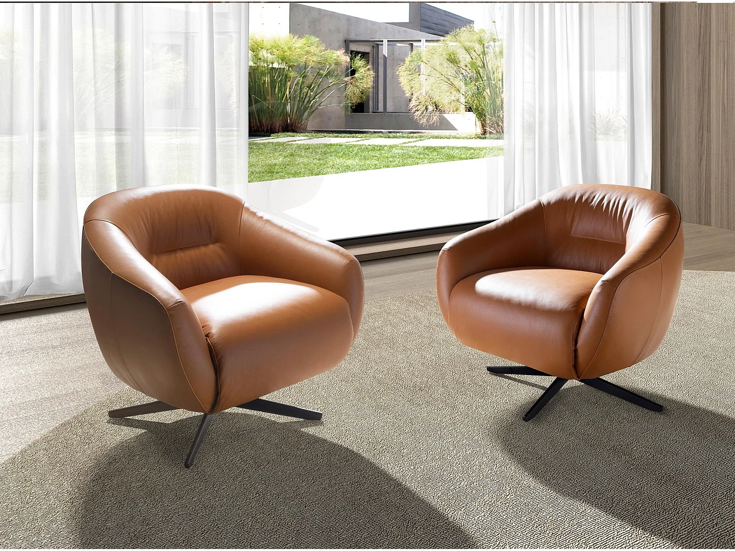 Drehsessel aus braunem Leder 5183 ANGEL CERDA